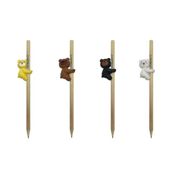 Imagem de Borracha Ursinhos Com Lápis Escolar Madeira Kit 4un Leo&Leo