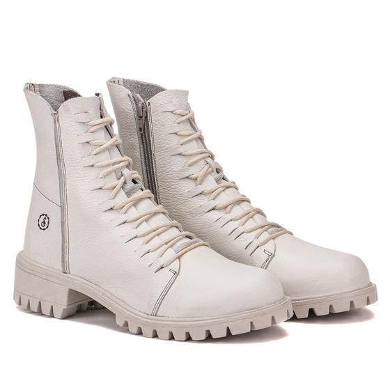 Imagem de Bota Alicia Em Couro Graxo Off White Com Sola de Borracha Off White