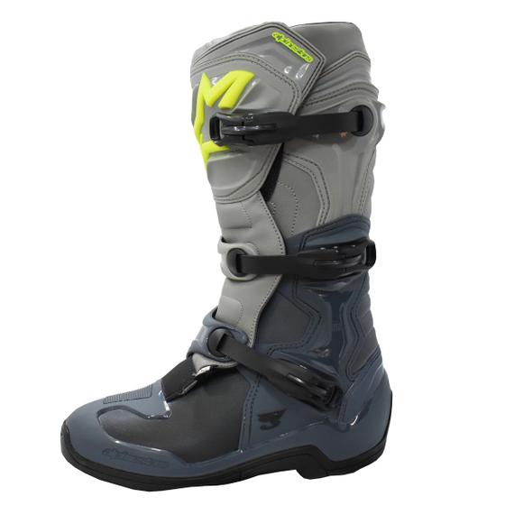 Imagem de Bota Alpinestars Tech 3 Cinza Fluo Cross Motocross Trilha