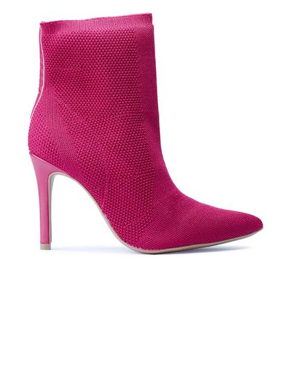 Imagem de Bota Ankle Boot Bebecê Bico Fino e Salto Alto em Malha Knit T6126-114 Feminina-Rosa