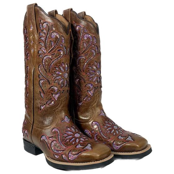 Imagem de Bota Bico Quadrado Feminina Country Bordada Com Glitter Vimar