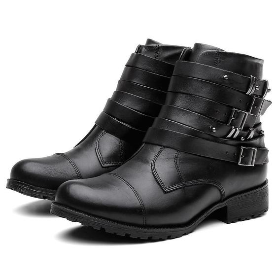 Bota Biker Couro Cano Curto Fivelas Laterais Confortável Menor preço em Bota Biker Couro Cano Curto Fivelas Laterais Confortável