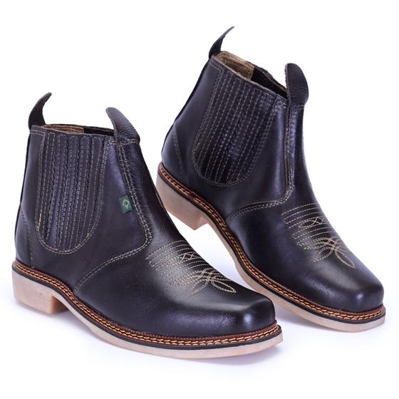 Imagem de Bota Botina Country Masculina De Couro Cano Baixo Bordada Lançamento