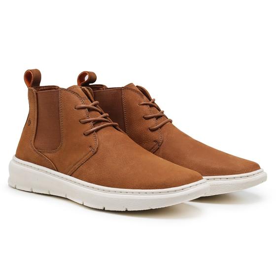 Imagem de Bota Botina Couro Casual Masculina Cano Curto Cadarço Elástico Moda Urbano Sola Borracha Confortável