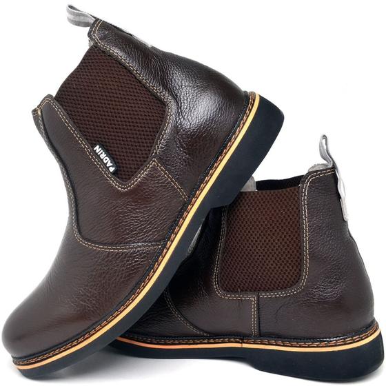 Imagem de Bota Botina Em Couro Masculina Moda Casual Sola Costurada Leve Palmilha Macia Dia a Dia