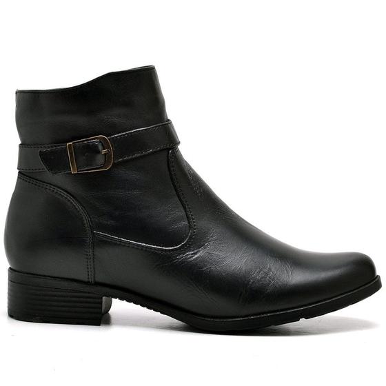 Imagem de Bota Botina Feminina Cano Curto Preta De Couro JNA SHOES