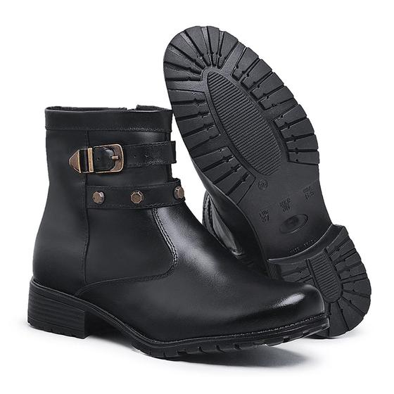 Bota Botina Feminina Cano Curto Sola Baixa Couro Macio Super Leve ...