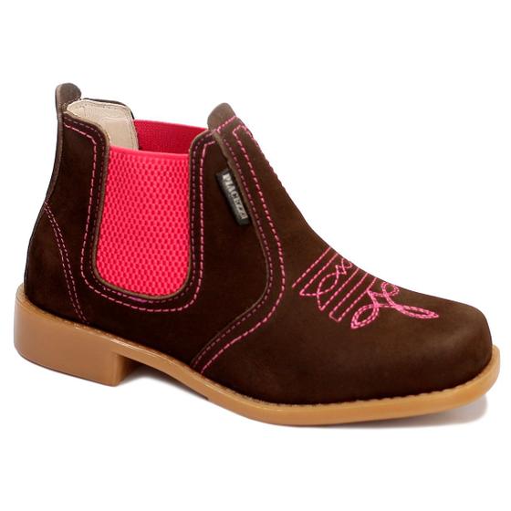 Imagem de Bota Botina Infantil Texana Country Bordada Couro legitimo Cano Curto Bico Quadrado Envio Imediato