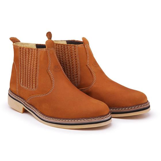 Imagem de Bota Botina Masculina Country Couro Nobuck Pé de Couro Amarelo