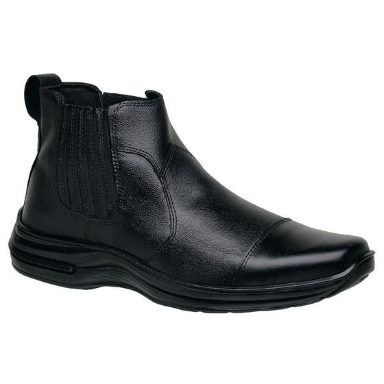 Imagem de Bota Botina Masculina Couro Solado Borracha Antiderrapante Confortável Estiloso Elástico Lateral