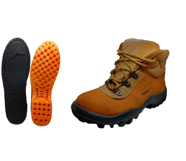 Bota Botina Miura Caramelo Bico de PVC com Palmilha e C.A Menor preço em Bota Botina Miura Caramelo Bico de PVC com Palmilha e C.A