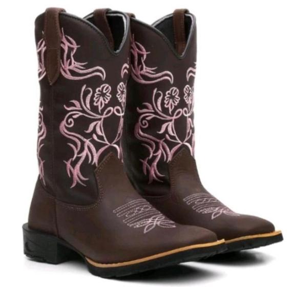 Imagem de Bota Botina Texana Country Flor Rose