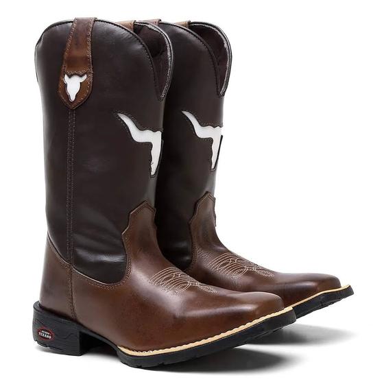 Imagem de Bota Botina Texana Country Masculina Em Couro Cara De Boi