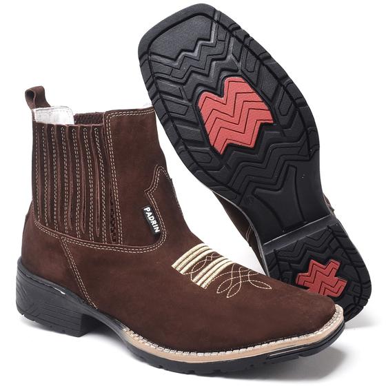 Imagem de Bota Botina Texana Cowboy Peão Rodeio 090 Couro Legítmo Padrin Resistente Moda Texana Roça