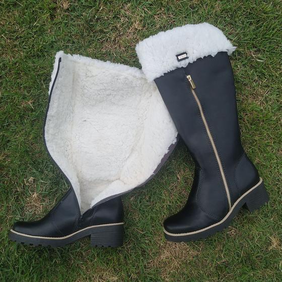 Imagem de Bota Cano alto com lã Natales Napa Preta Forrada com Lã
