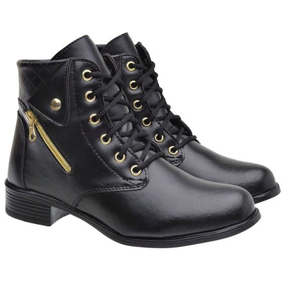 Imagem de Bota Cano Curto Casual Amanda Block com Cadarço e Detalhe em Ziper Lateral