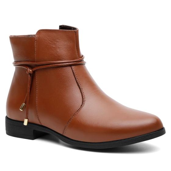 Imagem de Bota Cano Curto Feminina Couro Legítimo Moda Inverno