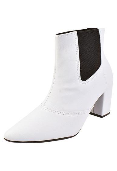 Imagem de Bota Cano Curto Rosa Chic Calçados Bico Fino Salto Alto Elástico Calce Fácil Feminino Branco