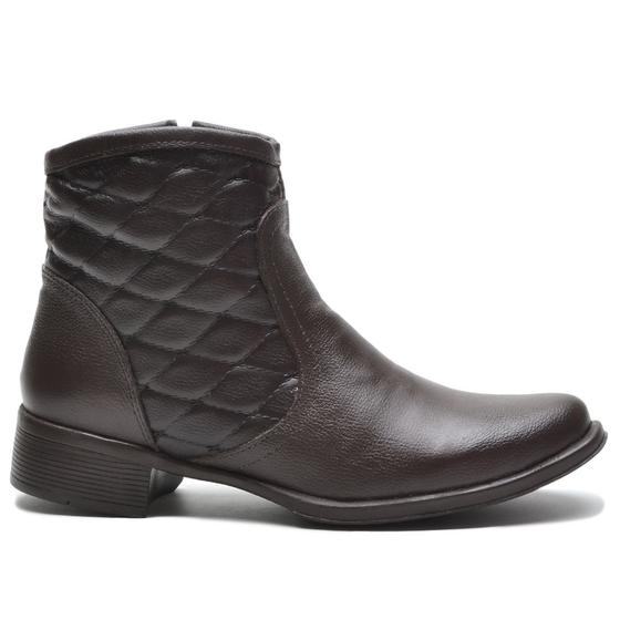 Imagem de Bota Casual Feminino Menina Couro Matelassê Cano Curto Zíper Moda Inverno Resistente Salto Baixo