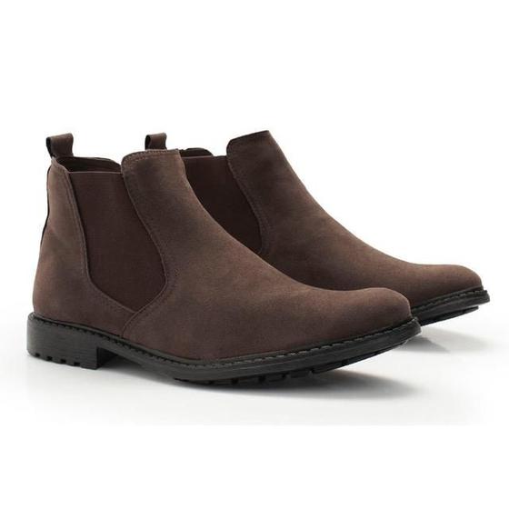 Imagem de Bota Chelsea Couro Camurça Masculina Cano Curto Puxador Macia Flexível Casual