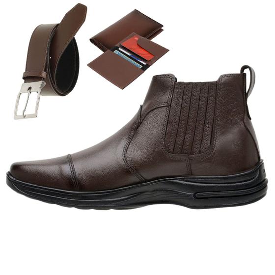 Imagem de Bota Chelsea Masculina Coturno Couro Natural Casual Com Carteira e Cinto