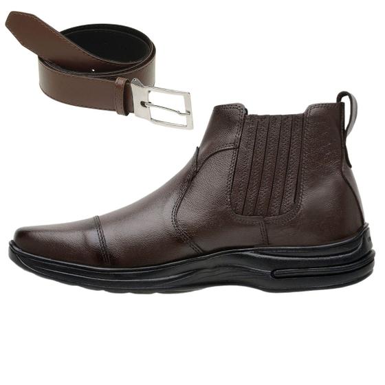 Imagem de Bota Chelsea Masculina Coturno Couro Natural Casual Com Cinto