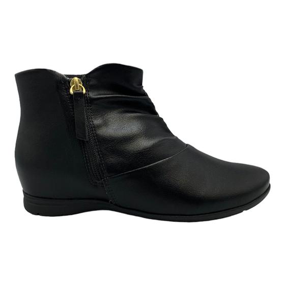 Imagem de Bota Comfortflex Marrom Franzido Salto Baixo Cano Curto 91302 Original