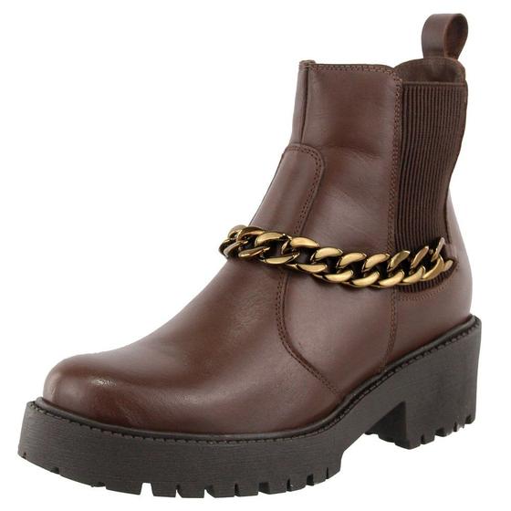 Imagem de Bota Coturno Amanda Block de Couro Tratorada Elasticos Laterais com Corrente