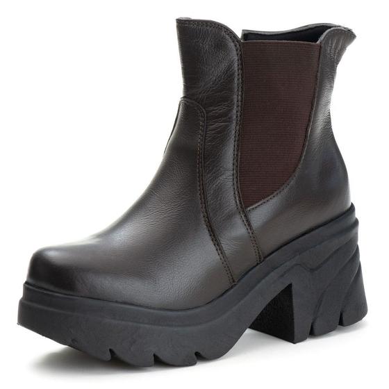 Imagem de Bota Coturno Casual Couro Feminino Estilo Elástico Moda Resistente Confortável Sola Tratorada