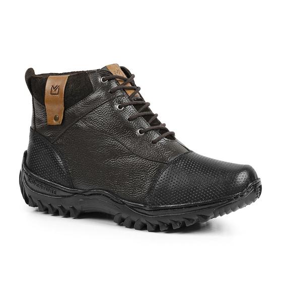 Imagem de Bota Coturno Casual em Couro Amanda Block com Cadarço Recortes e Sola Borracha