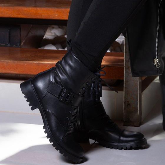 Imagem de Bota Coturno Casual Feminina Dorf Couro Preto 