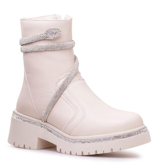Imagem de Bota Coturno Casual Feminino Zíper Detalhe Tira e Sola Brilhante Confortável Tratorada
