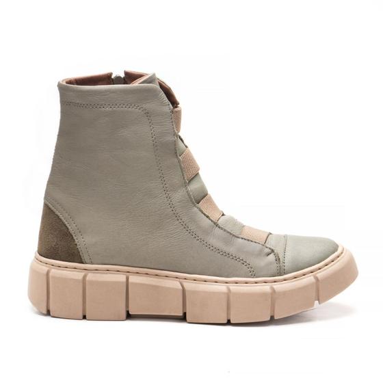 Imagem de Bota Coturno Couro Feminino Cano Médio Elástico Zíper Moda Resistente Sola Tratorada