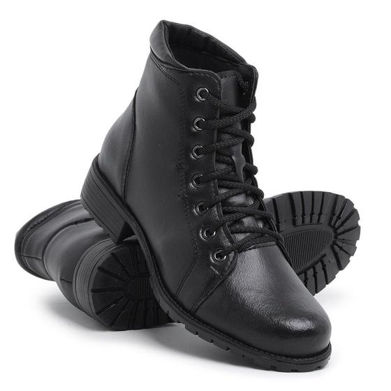 Imagem de Bota Coturno Feminina Cadarço Conforto Preta