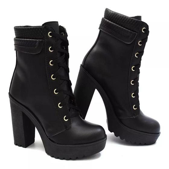 Bota Preta Cano Curto Salto Grosso Bota Vizzano Cano Curto Salto