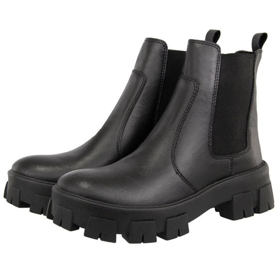 Bota Coturno Feminina Chelsea Preta Salto Tratorada Cano Curto MR.F Menor preço em Bota Coturno Feminina Chelsea Preta Salto Tratorada Cano Curto MR.F