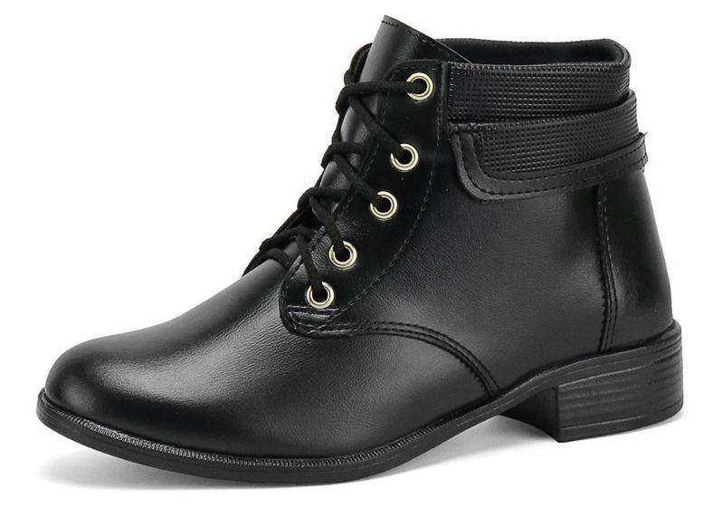 Imagem de Bota Coturno Feminina Preto Cano Médio de Amarrar Confortável e Estiloso