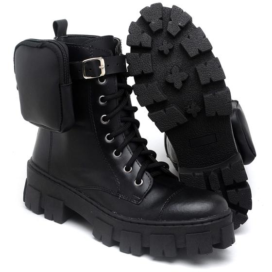 Imagem de Bota Coturno Feminina Tratorada Flatform Cano Curto Modelo Outono Inverno Classico Com Bag  Ref 022