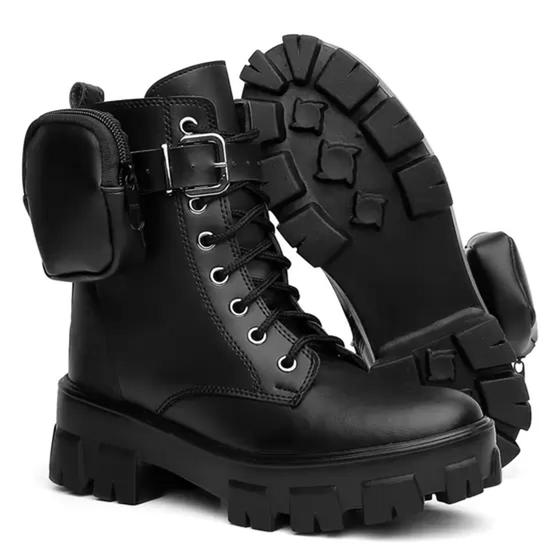 Imagem de Bota Coturno Feminina Tratorada Plataforma Cano Curto Modelo Outono Inverno Classico Com Bag Bx5