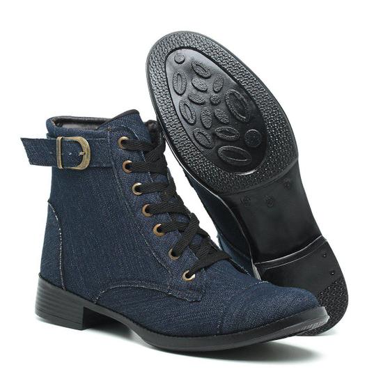 Imagem de Bota Coturno Feminino Azul Com Fivela 