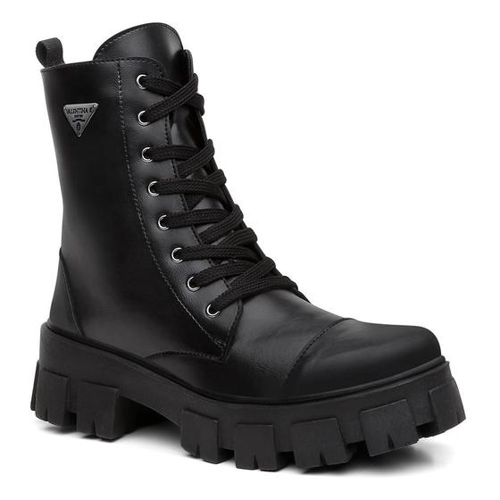 Imagem de Bota Coturno Feminino Cadarço Zíper Tratorado Lisa Casual
