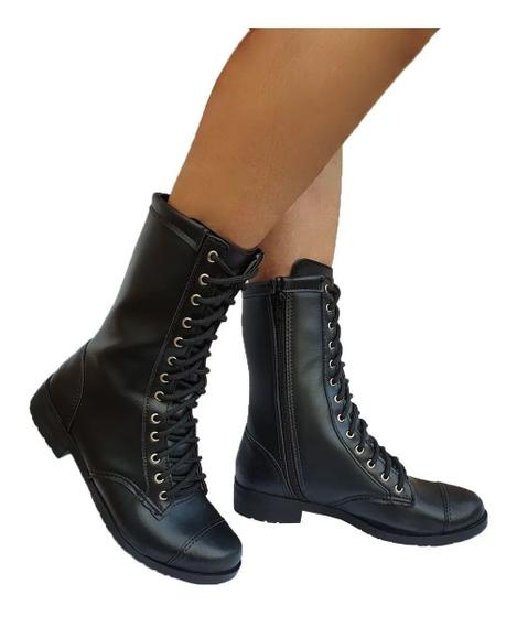 Bota Coturno Feminino Cano Médio Estilo Militar Moda Pé 1/6 Menor preço em Bota Coturno Feminino Cano Médio Estilo Militar Moda Pé 1/6