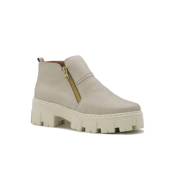 Imagem de Bota Coturno Feminino Couro Cano Baixo Elegante Sola Tratorada Plataforma cor Off White