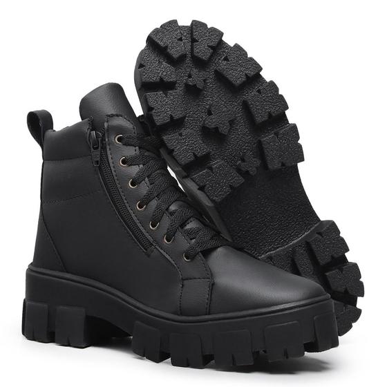 Imagem de Bota Coturno Feminino Gmm Shoes Tratorado Leve Conforto de Amarrar