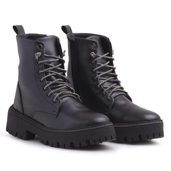 Imagem de Bota Coturno Feminino Tratorada Robusta Com Cadarço de Brilho Design Moderno Conforto