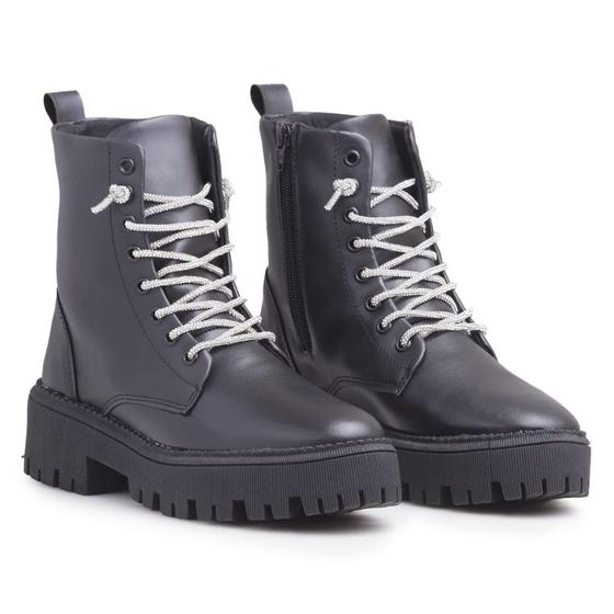 Imagem de Bota Coturno Feminino Tratorada Robusta Com Cadarço de Brilho Design Moderno Conforto