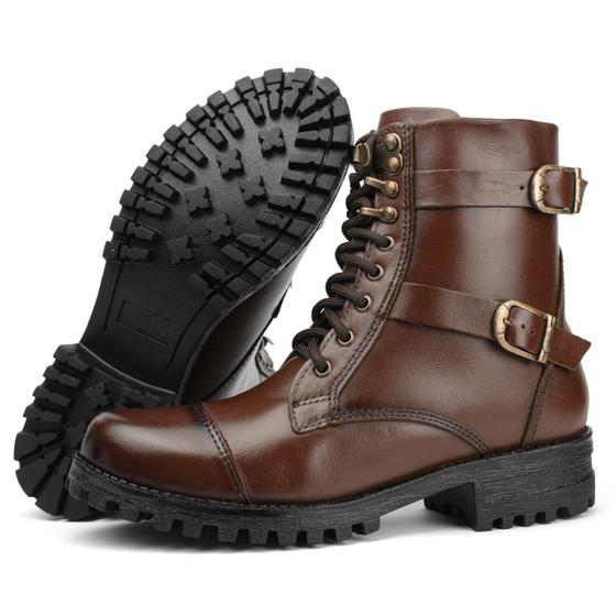 Imagem de Bota Coturno FG Militar Couro Feminino Casual Marrom