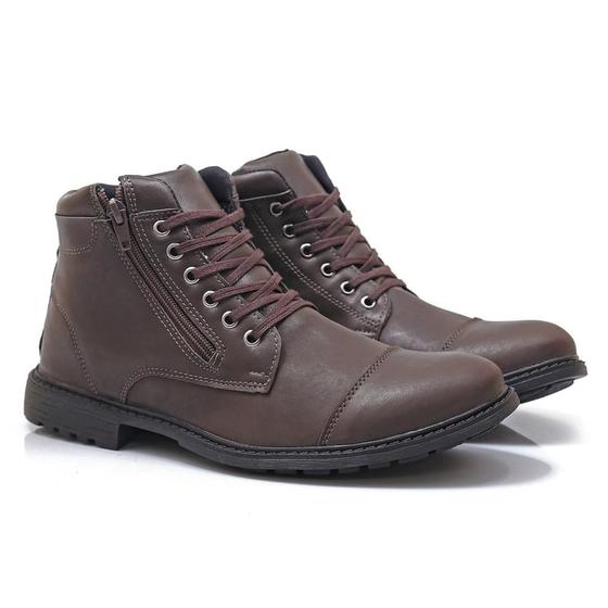 Imagem de Bota Coturno Masculina Cadarço Zíper Bico Redondo Conforto