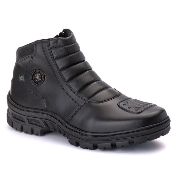 Imagem de Bota Coturno Masculina Couro Legítimo Macia Confortável Resistente Ziper Lateral Proteção Bico