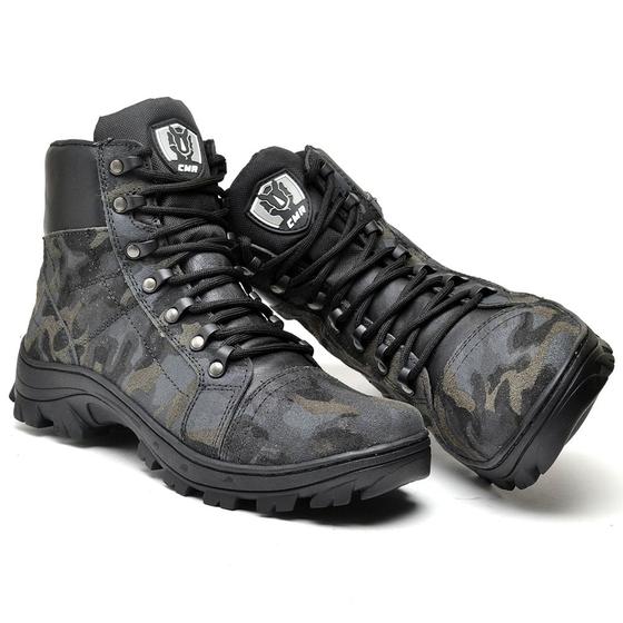 Imagem de Bota Coturno Masculina Tática Exercito Couro Cano Baixo Camuflada Militar